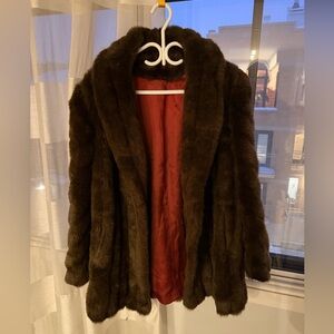 Brown Faux Mink Fur Coat